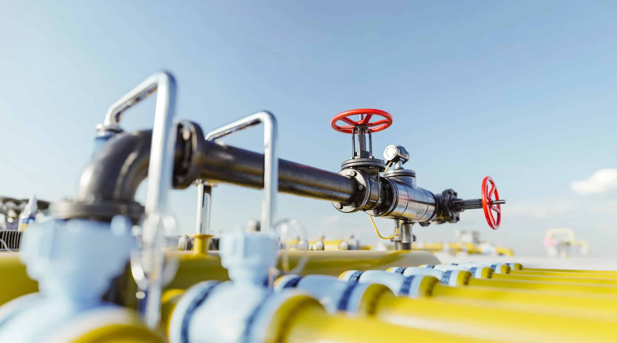 Gas tap with pipeline system at natural gas station.